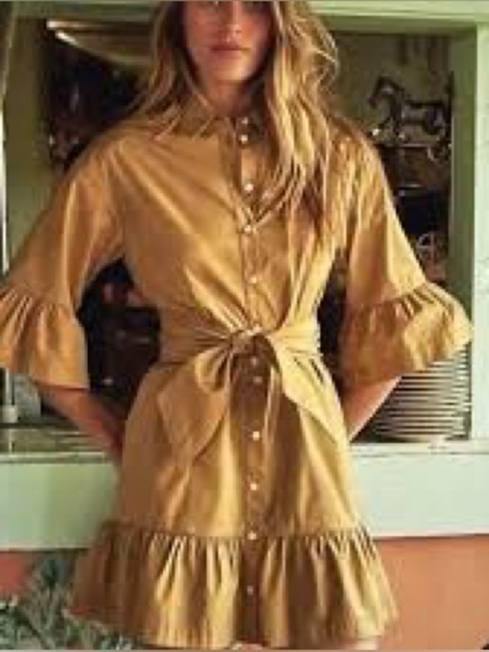 $550 VERONICA BEARD size 2 Luriane Khaki Flounce Sleeve MIni Dress Tie waist